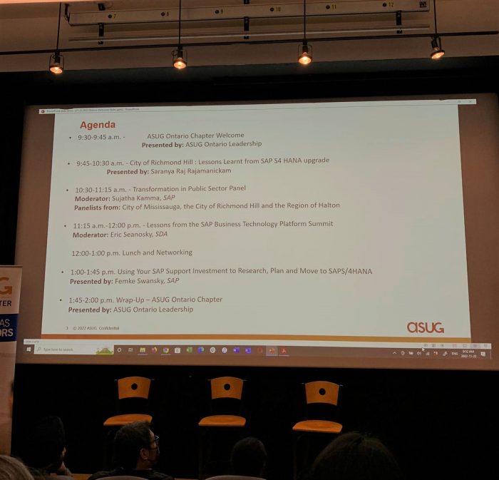ASUG Ontario Chapter Meeting 2022 - official agenda for the event